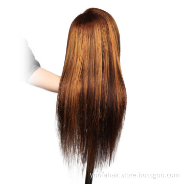 Blonde Long Straight Brown 4X4 HD Lace Highlighted Virgin Human Hair Wigs 10a Highlight Piano Remy Hair Full Wig For Black Women